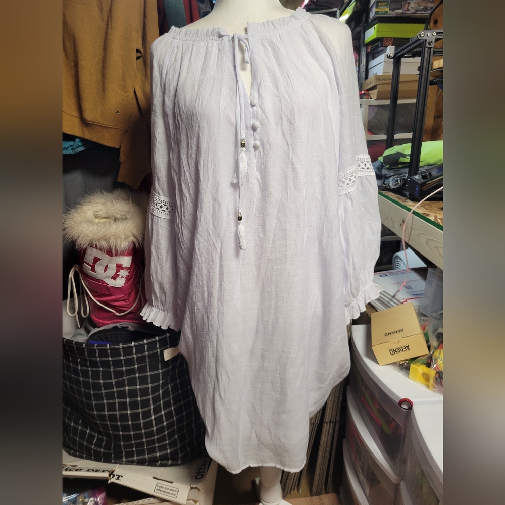 Parallel Skies White Boho Peasant‎ Mini Dress Womens Size Medium